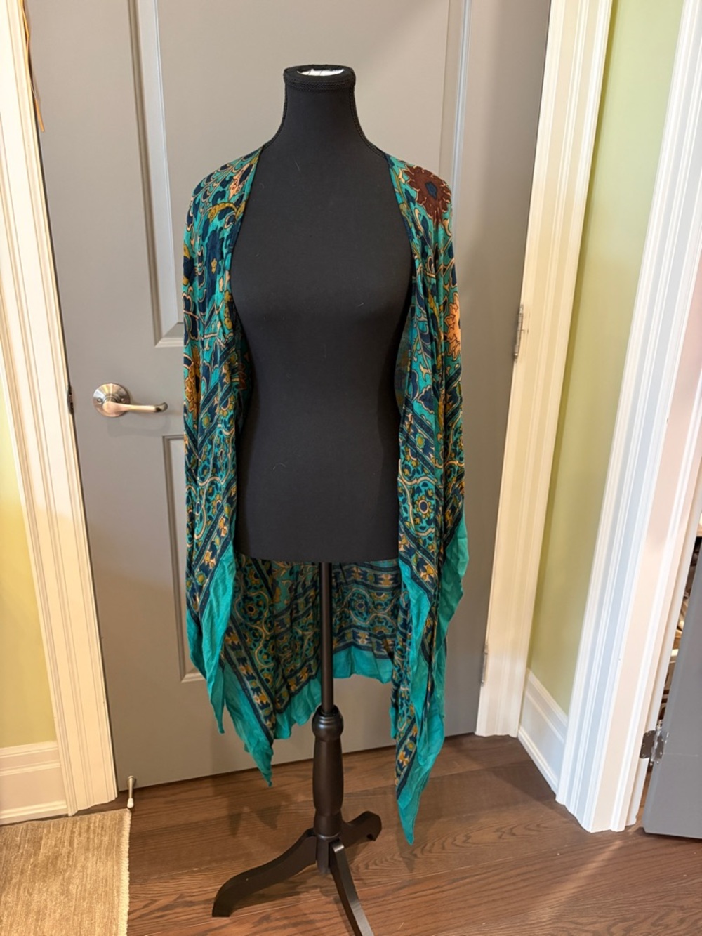 Free People Teal Multi Floral Paisley Wrap Scarf